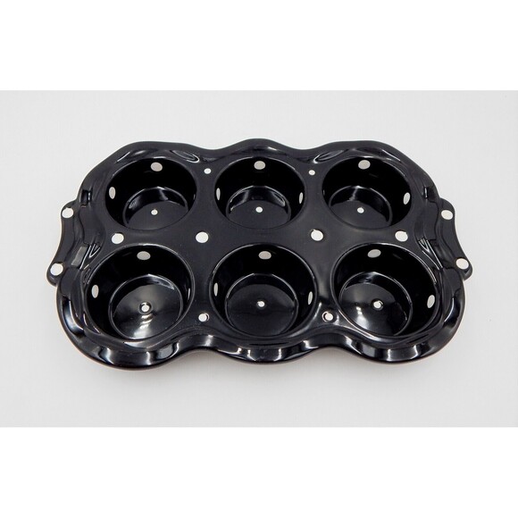 Temp-Tations by Tara Black Polka Dot Muffin Pan Temptations Dish Cupcake Baker - Picture 1 of 10